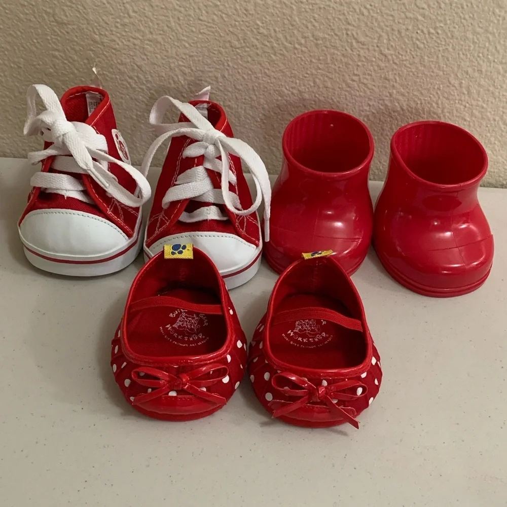 Build-A-Bear Red Shoe Lot-Tennis Shoes,Rain Boots, Fancy Dress Shoes 3 Pairs